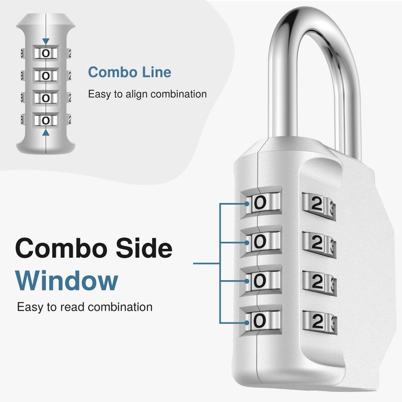 Puroma Combination Lock 4 Digit Waterproof Locker Locks Secure Outdoor Padlock for Gym Lockers, Toolboxes, Gates, Fences, Storage, Sports Locker, Cabinets (Silver) - Image 3