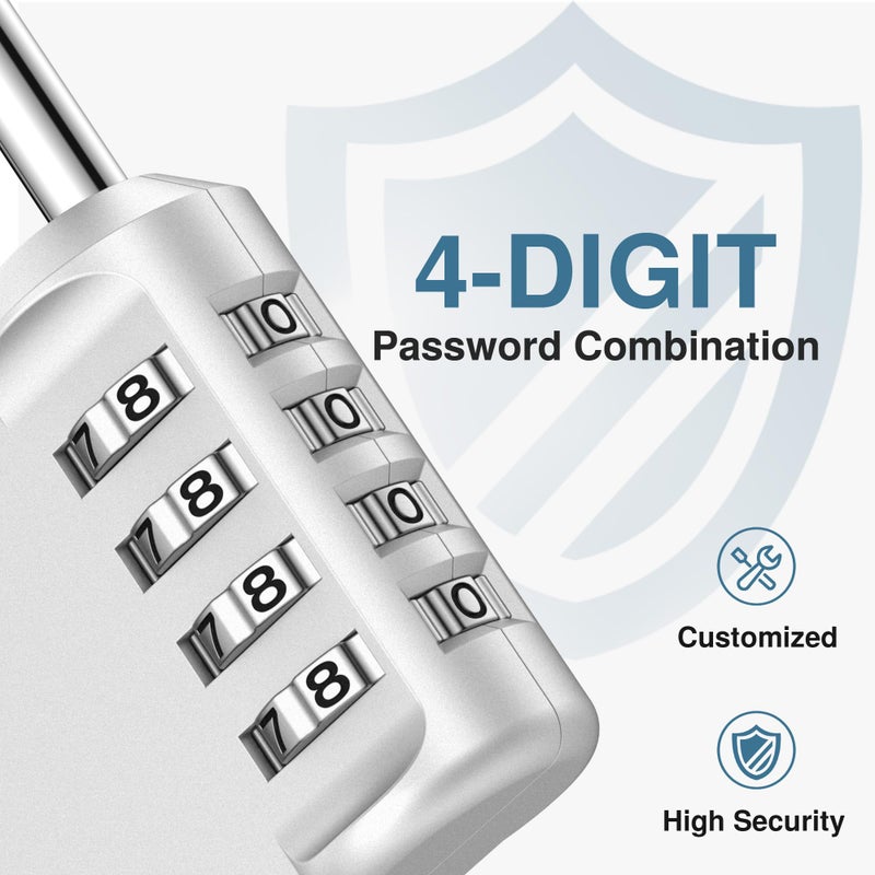 Puroma Combination Lock 4 Digit Waterproof Locker Locks Secure Outdoor Padlock for Gym Lockers, Toolboxes, Gates, Fences, Storage, Sports Locker, Cabinets (Silver) - Image 2