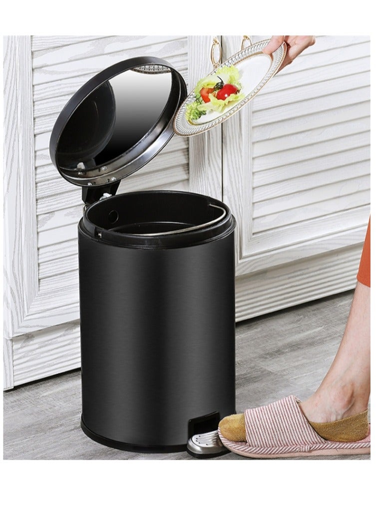 Trash Bin,12 Liter Stainless Steel Pedal Bin，Classic Round Pedal Trash Can, Hands-Free Ideal for Kitchen, Bathroom, Bedroom, Office, Round Shape Trash Can, Black  - Image 1