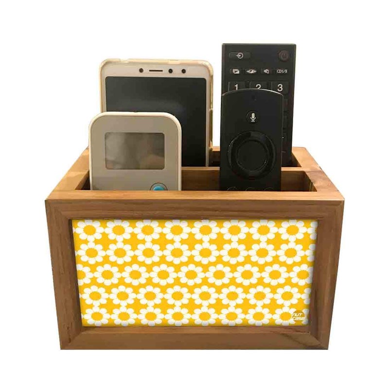Nutcase Designer Teak Wood TV Remote Stand For Home Remote Holders Organizer Caddy for TV/AC Remotes Control -Multipurpose Desk Organiser-6�x4�x4� - Yellow Polka - Image 2