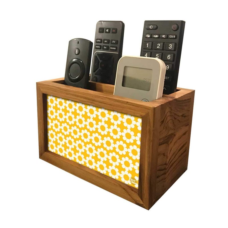 Nutcase Designer Teak Wood TV Remote Stand For Home Remote Holders Organizer Caddy for TV/AC Remotes Control -Multipurpose Desk Organiser-6�x4�x4� - Yellow Polka - Image 5