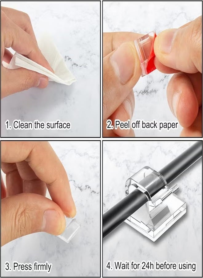 ثري ام 50 قطعة من مشابك الكابلات اللاصقة، منظمات أسلاك الكابلات البلاستيكية، مشبك إدارة تخزين الكابلات للمنزل والمكتب - لون شفاف - Image 3