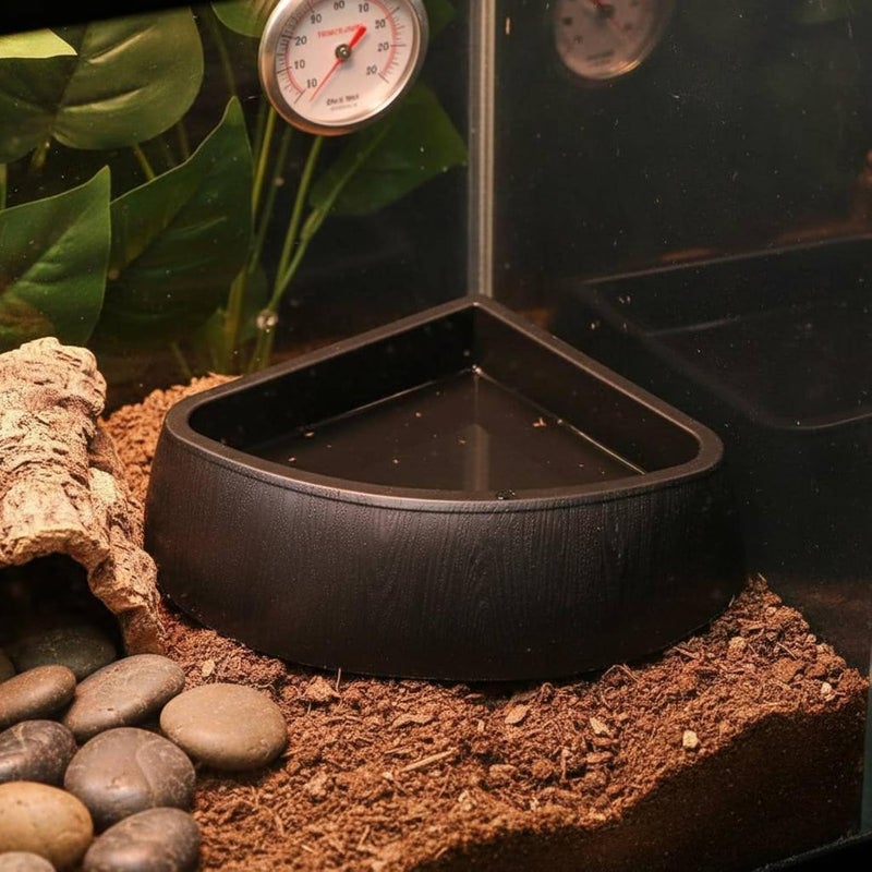 Tortoise Water Basin Easy to Clean Reptile Corner Bowl Anti-Tipping Terrarium Accessory for Vivarium, Black - Image 5