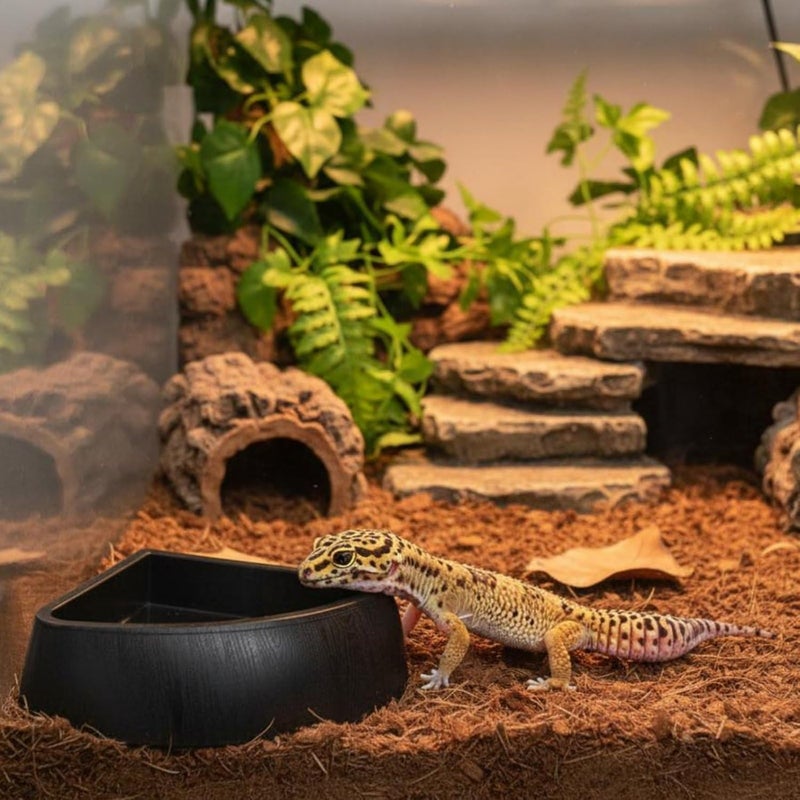 Tortoise Water Basin Easy to Clean Reptile Corner Bowl Anti-Tipping Terrarium Accessory for Vivarium, Black - Image 2