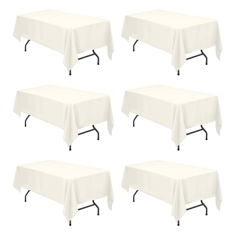 BRILLMAX 6 Pack Ivory Tablecloths for 6 Foot Rectangle Tables 60 x 102 Inch  6ft Rectangular Bulk Linen Polyester Fabric Washable Cloth Cover for Wedding Reception Banquet Birthday Party
