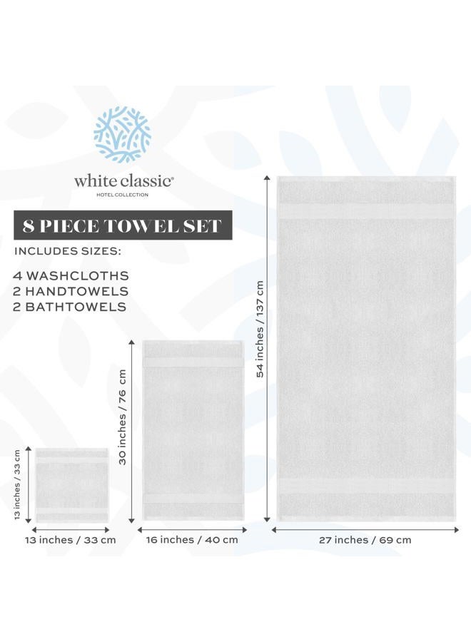 White Classic طقم مناشف استحمام فضية فاخرة - قطن مصنّع بجودة الفنادق ماص للماء 8 قطع | 2 منشفة استحمام | 2 منشفة يد | 4 قماشات غسيل [تساوي 72.95 دولار] 8 قطع - Image 4
