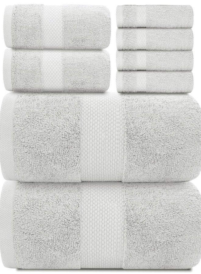 White Classic طقم مناشف استحمام فضية فاخرة - قطن مصنّع بجودة الفنادق ماص للماء 8 قطع | 2 منشفة استحمام | 2 منشفة يد | 4 قماشات غسيل [تساوي 72.95 دولار] 8 قطع - Image 1