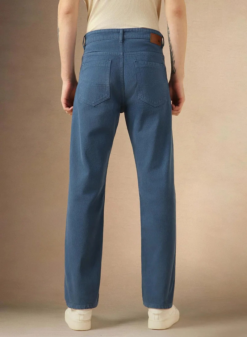 Dennis Lingo Men's Blue 100% Cotton Solid Full Length Relaxed Fit Jeans