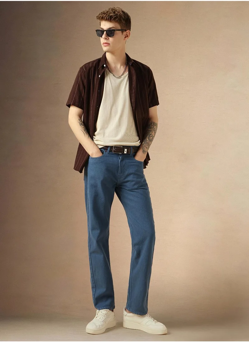 Dennis Lingo Men's Blue 100% Cotton Solid Full Length Relaxed Fit Jeans