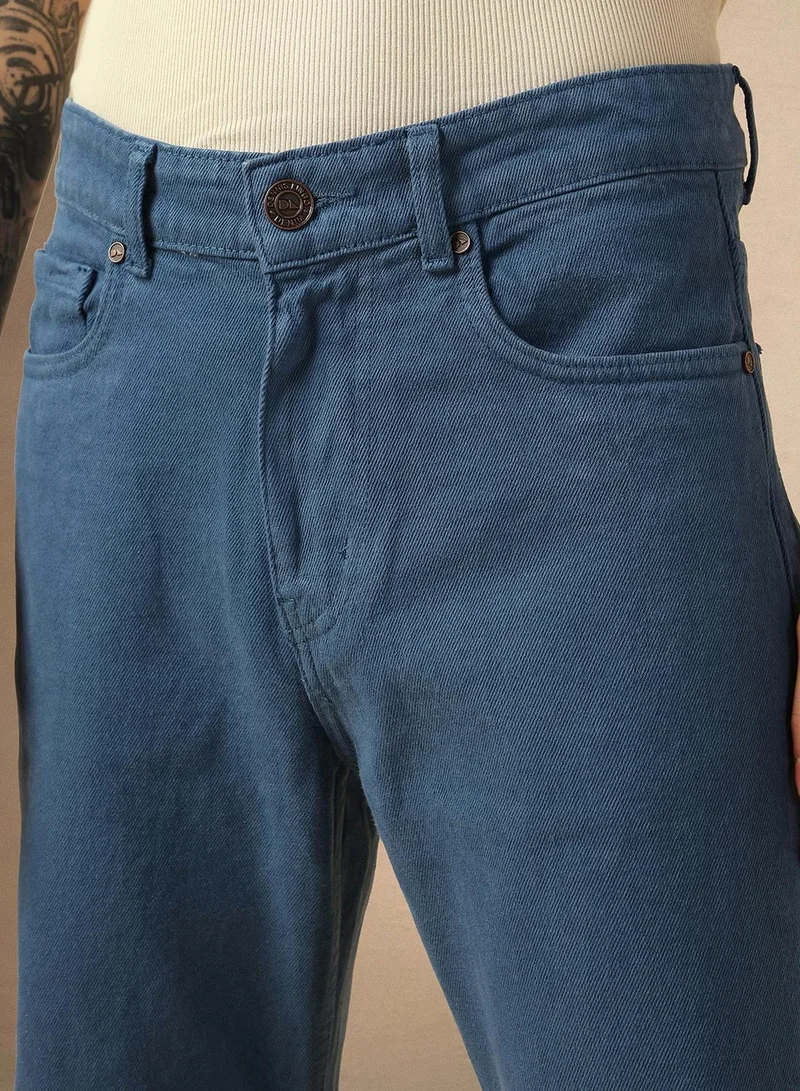 Dennis Lingo Men's Blue 100% Cotton Solid Full Length Relaxed Fit Jeans