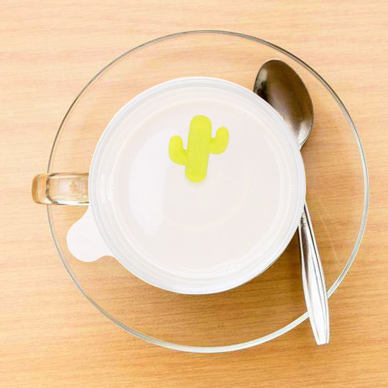 Food Grade Silicone Cup Cover Lid Cactus Drink Cover for Hot and Cold Drinks Mugs Glasses Bowls( , Light Green) - Image 1