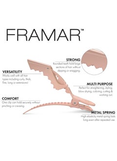 framar FRAMAR Neutral Alligator Clips For Hair Styling 10 Pack - Professional Alligator Hair Clips For Women, Alligator Clips For Hair, Hair Clip For Women, Cute Hair Clips For Styling, Salon Hair Clips  - Image 2