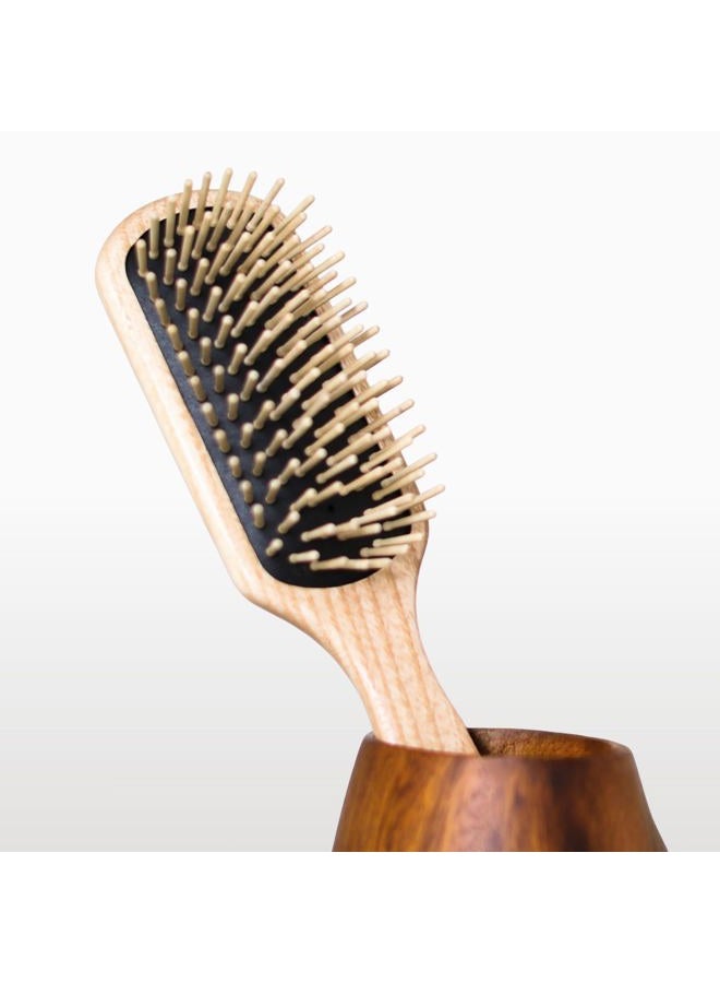 Tek small paddle hairbrush in ash wood with regular pins- Handmade in Italy - Image 2