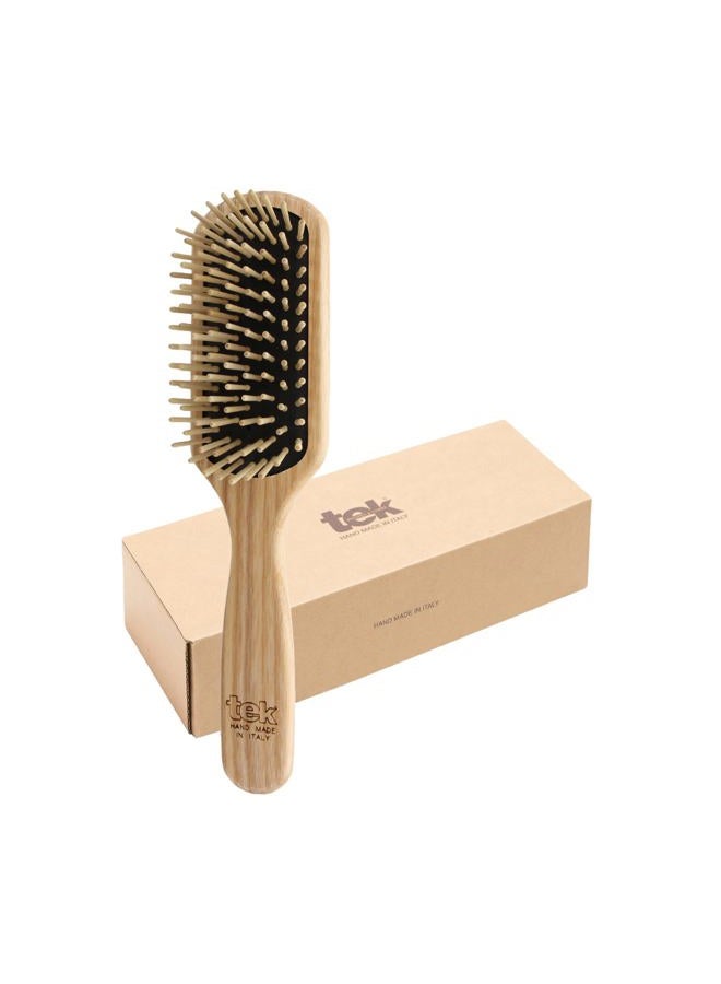 Tek small paddle hairbrush in ash wood with regular pins- Handmade in Italy - Image 1