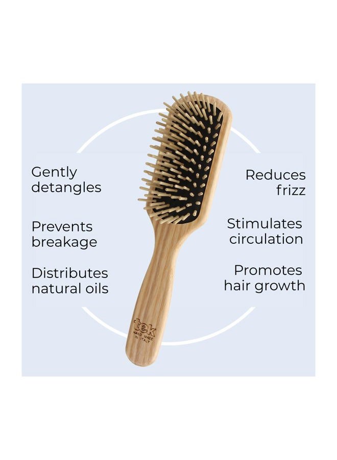 Tek small paddle hairbrush in ash wood with regular pins- Handmade in Italy - Image 3