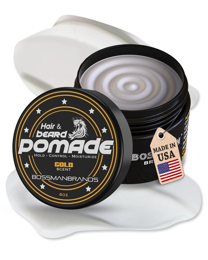 Bossman Hair Beard Pomade for Men Gold Scent Medium Hold Moisturizing for Hair Beard Mustache Styling Made in USA