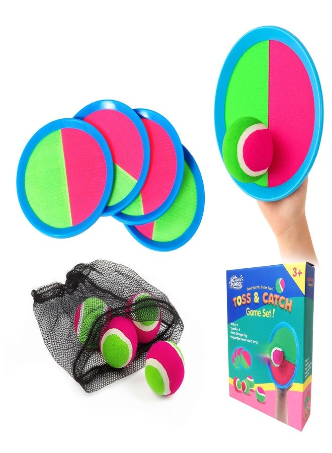 BCWATERFUNPD Toss and Catch Ball Set – Family Outdoor Games, Games for Kids Ages 4-8 +, Beach Kids Toys Great for Boys and Girls, Ideal for Birthday Includes 4 Paddles 4 Sticky Balls (36 Months+) - Image 1