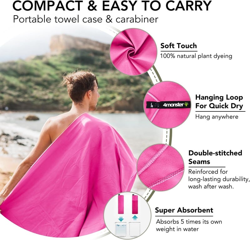 4Monster Camping Towels Super Absorbent, Fast Drying Microfiber Travel Towel, Quick Dry Ultra Soft Compact Gym Towel for Swimming Beach Hiking Yoga Travel Sports Backpack - Image 3