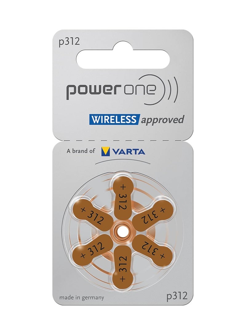 Power One Genuine Premium Hearing Aid Batteries Set of 6 P 312 