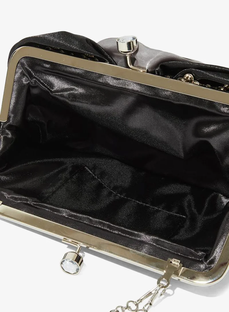 Styli  Black Rose Embellished Clutch with Removable Chain Strap for Women | Best Price UAE