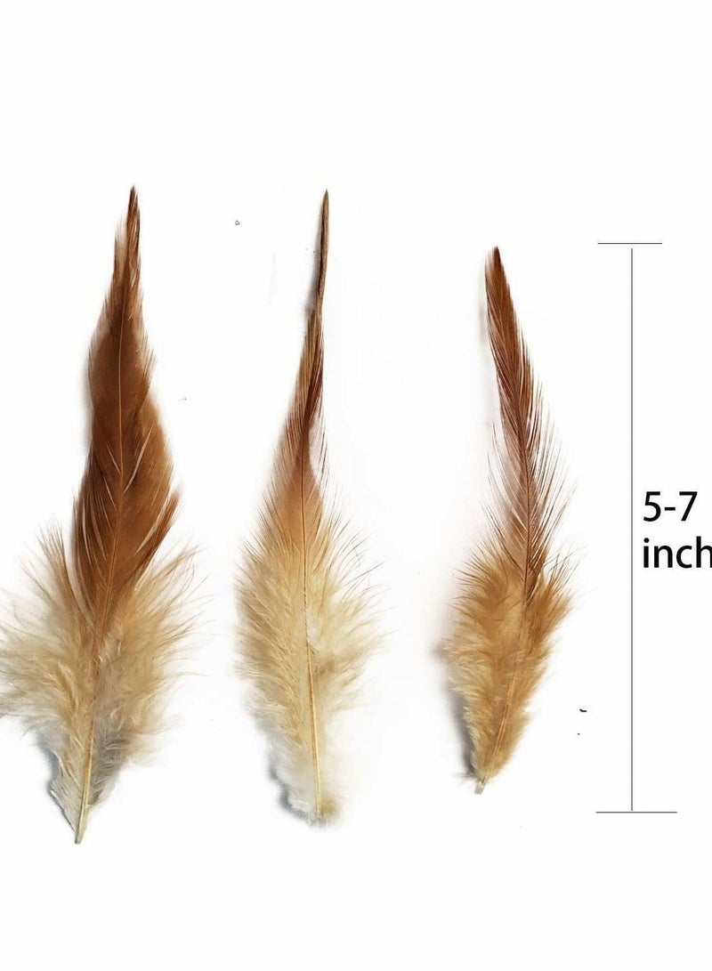 Y&D 100PCS Saddle Hackle Rooster Feather for Crafts, 5-7 inch Natural Pheasant Neck Feathers DIY Pendant Earrings Dream Catcher-Natural  - Image 2