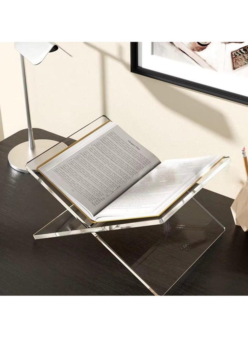 حامل كتب أكريليك، ديكور منزلي مميز، ٢٨×١٥.١×١٥.٥ سم - حامل عرض عملي شفاف وسميك على شكل حرف X، مناسب للقرآن الكريم، وكتب الطبخ، وطاولة القهوة، والقراءة. - Image 1