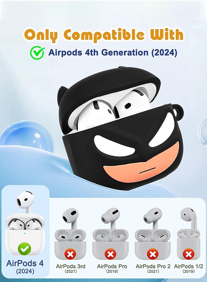 دبليو أف أف أو لجراب سماعة AirPods 4 - حافظة سيليكون ناعمة ثلاثية الأبعاد مضحكة مع سلسلة مفاتيح ومجموعة منظف للفتيات الإناث شخصيات في سن المراهقة حافظة تصميم أزياء ممتعة ل Airpods 4 - أسود - Image 2