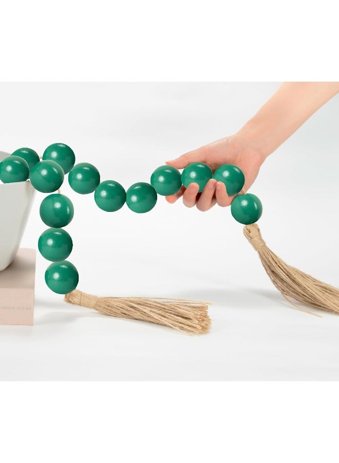 OMISHE OMISHE 76" Long Large Wood Bead Garland with 1.6" Diameter Wooden Beads and Tassels, Rustic Farmhouse Country Wood Beads Garland for Home Tiered Tray Decor, Decorative Beads with Tassels Green  - Image 1