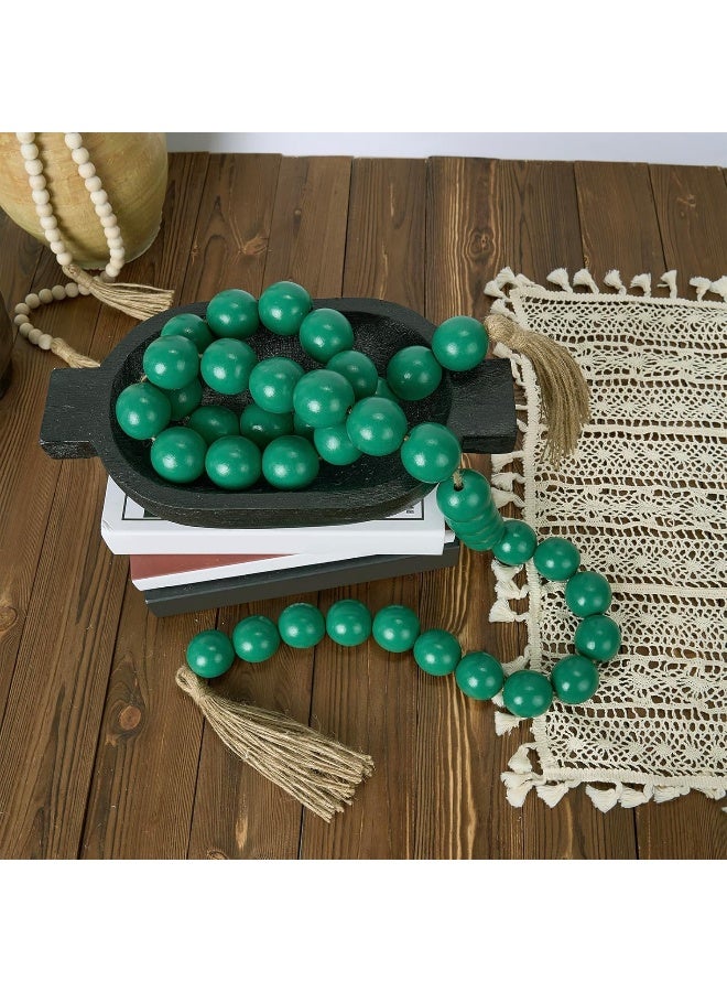 OMISHE OMISHE 76" Long Large Wood Bead Garland with 1.6" Diameter Wooden Beads and Tassels, Rustic Farmhouse Country Wood Beads Garland for Home Tiered Tray Decor, Decorative Beads with Tassels Green  - Image 2