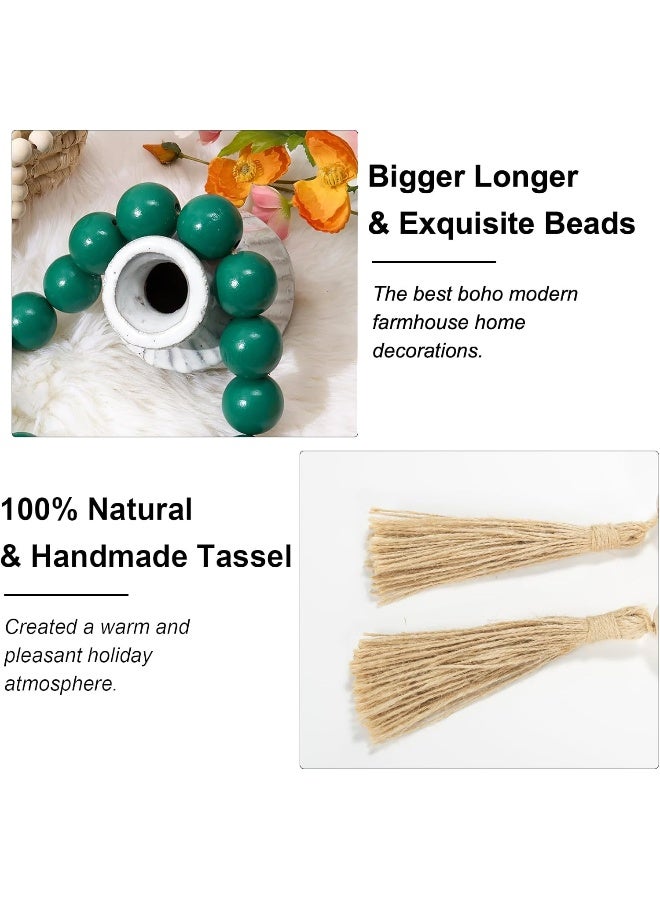 OMISHE OMISHE 76" Long Large Wood Bead Garland with 1.6" Diameter Wooden Beads and Tassels, Rustic Farmhouse Country Wood Beads Garland for Home Tiered Tray Decor, Decorative Beads with Tassels Green  - Image 5