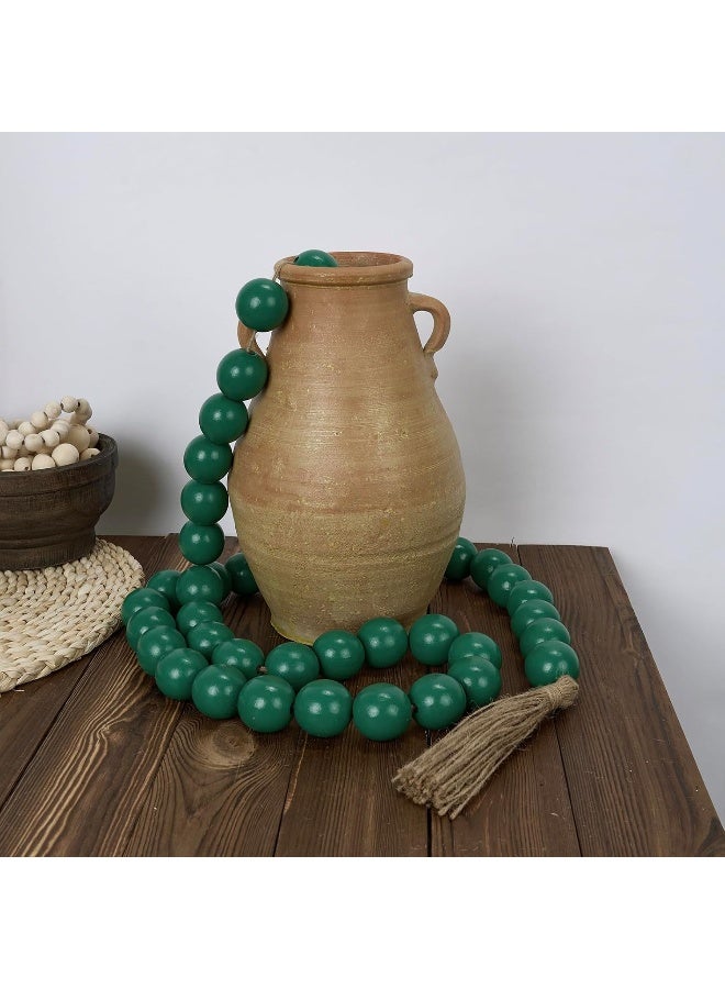 OMISHE OMISHE 76" Long Large Wood Bead Garland with 1.6" Diameter Wooden Beads and Tassels, Rustic Farmhouse Country Wood Beads Garland for Home Tiered Tray Decor, Decorative Beads with Tassels Green  - Image 3