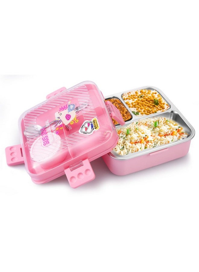 ATTRO Meal Box 2 Layer Stainless Steel Lunch Box Comes with 1 Detachable Tray, 1 Small Container & 1 Spoon Ideal for Kids BPA Free 1120ml+70ml- Pink - Image 1