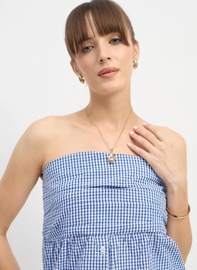 SASSAFRAS Checked Off-Shoulder Cotton Tube Top for Women