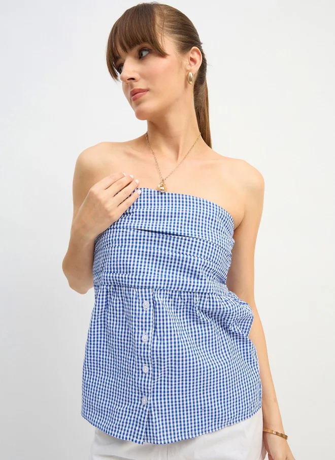SASSAFRAS Checked Off-Shoulder Cotton Tube Top for Women