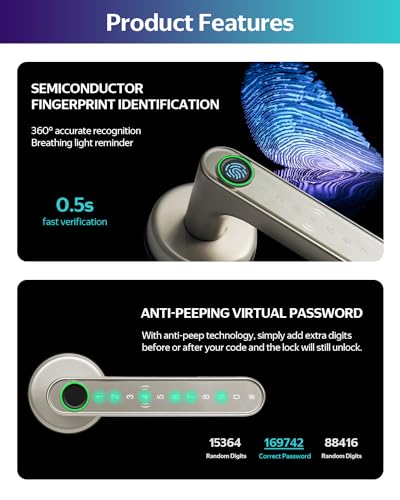 CATCHFACE [New] Smart Lock Fingerprint Door Lock TTLock Door Lock Silver Smart Door Lock Keyless Entry Door Lock with App Control,Fingerprint,Code,IC Card and Key Biometric Door Lock Smart Lock for Front Door - Image 5