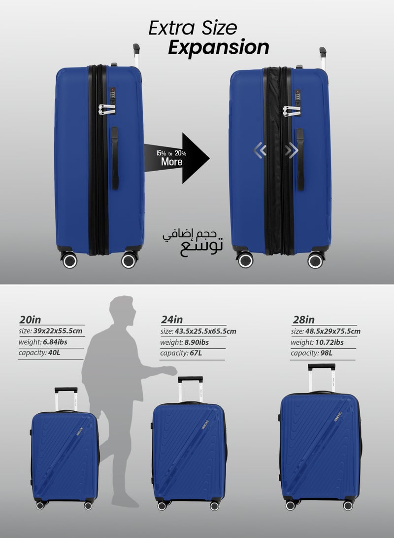 PARAJOHN PP Material 3-Piece Hardsided Luggage Set | 4-Wheel Spinner Trolley | Small (10kg), Medium (20kg), Large (30kg] Blue - Image 4