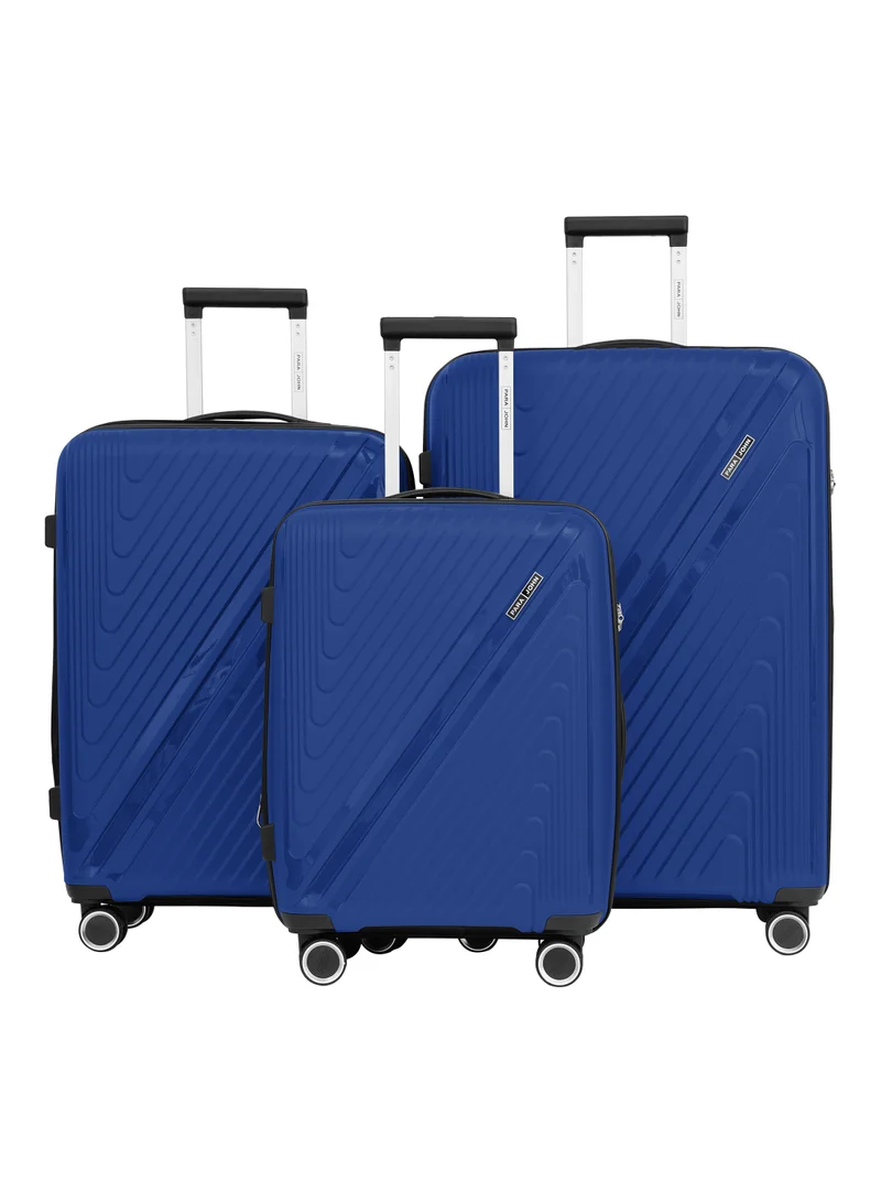 PP Material 3-Piece Hardsided Luggage Set | 4-Wheel Spinner Trolley | Small (10kg), Medium (20kg), Large (30kg] Blue