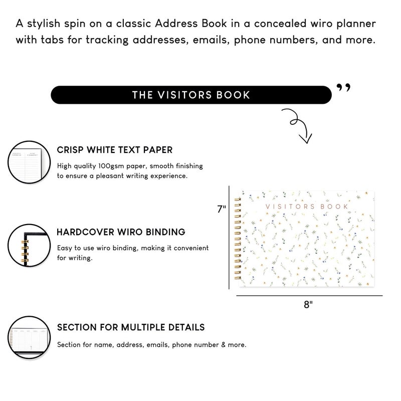 CHAARPAI Visitor Book – 8 x 12 Inches | Small Flower Pattern Wire Bound Guest Register for Hotels, Offices, Exhibitions & Business Use | Medium Size Visitor Log Book for Reception & Front Desk - Image 3