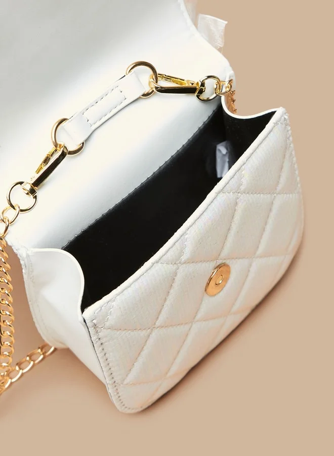 Flora Bella By Shoexpress Girls Pearl Studded Crossbody Bag with Frill Detail and Detachable Chain Strap