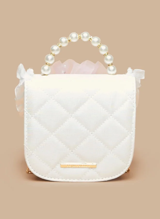 Flora Bella By Shoexpress Girls Pearl Studded Crossbody Bag with Frill Detail and Detachable Chain Strap