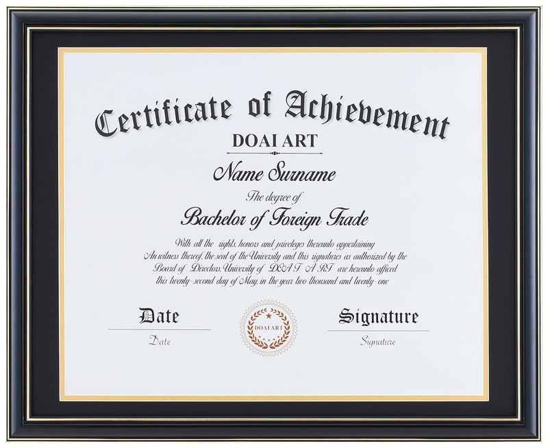 DOAI ART Diploma Frame 14 x 17 with Mat Black Solid Wood Display DocumentCertificate 16x20 without Mat and Picture 17x14 with Black Over Gold Mat  Wall HangersHD GlassMahogany