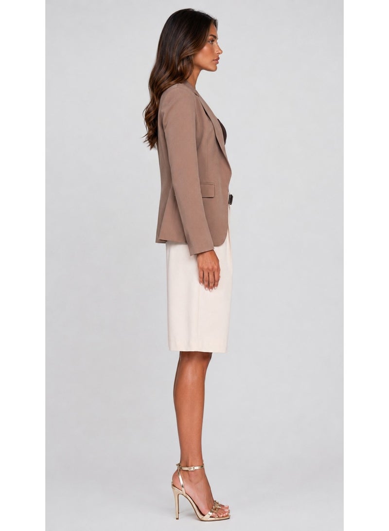 KYVELi Elegant Edge Blazer-Beige - Image 5