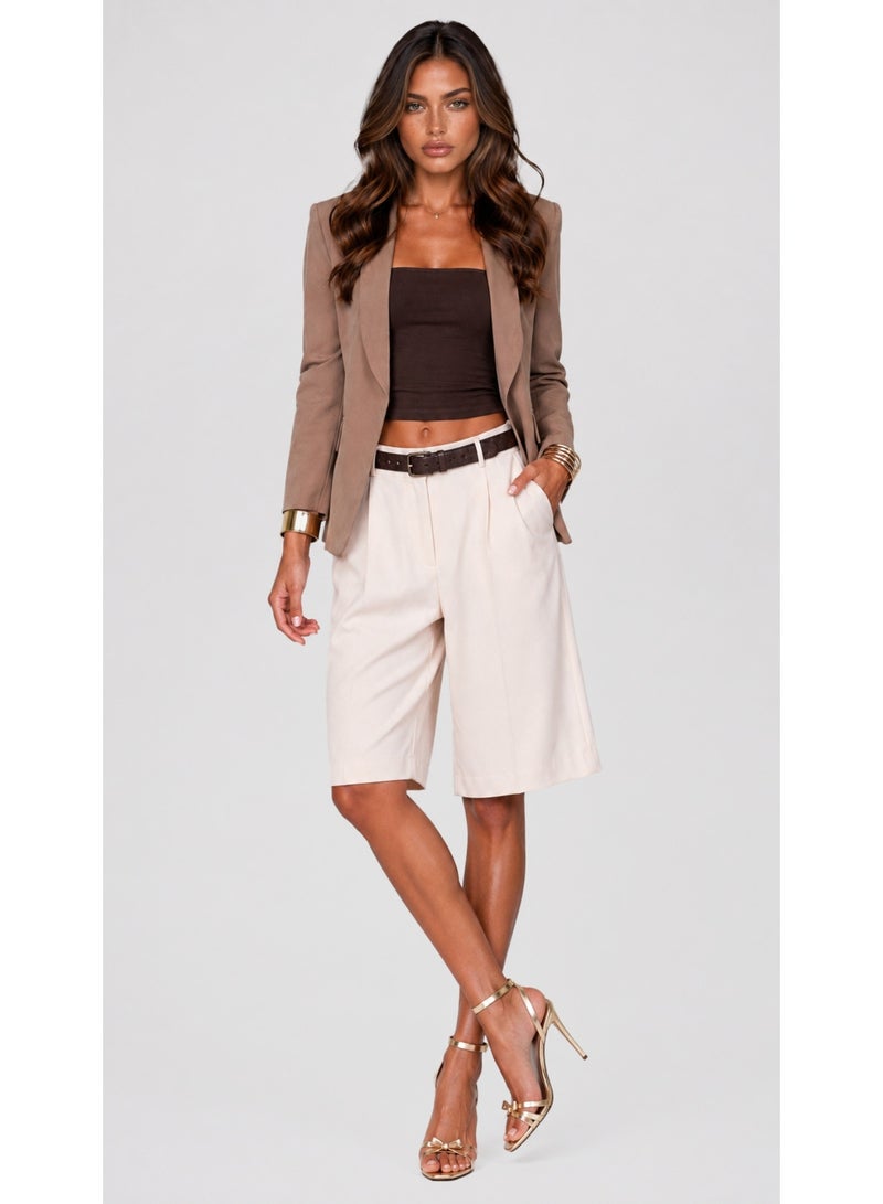 KYVELi Elegant Edge Blazer-Beige - Image 1
