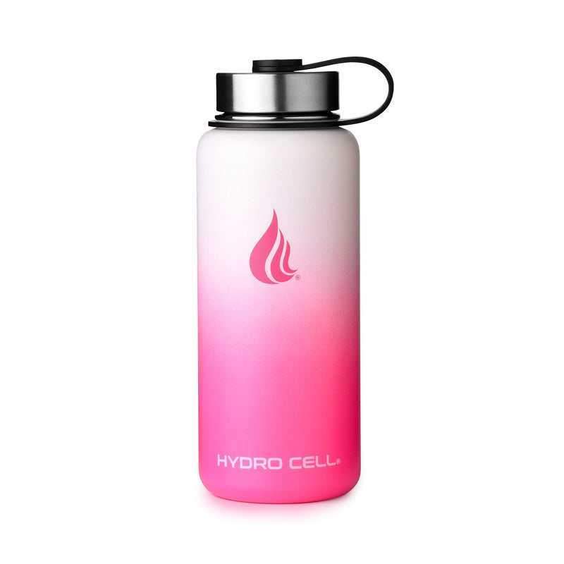 HYDRO CELL Stainless Steel Triple Insulated Water Bottle  2 Lids (64oz 40oz 32oz 24oz 18oz 14oz) - Metal Vacuum Flask with Modern Leakproof Sport Straw Design for Kids and Adults (White/Pink 32 oz) - Image 3