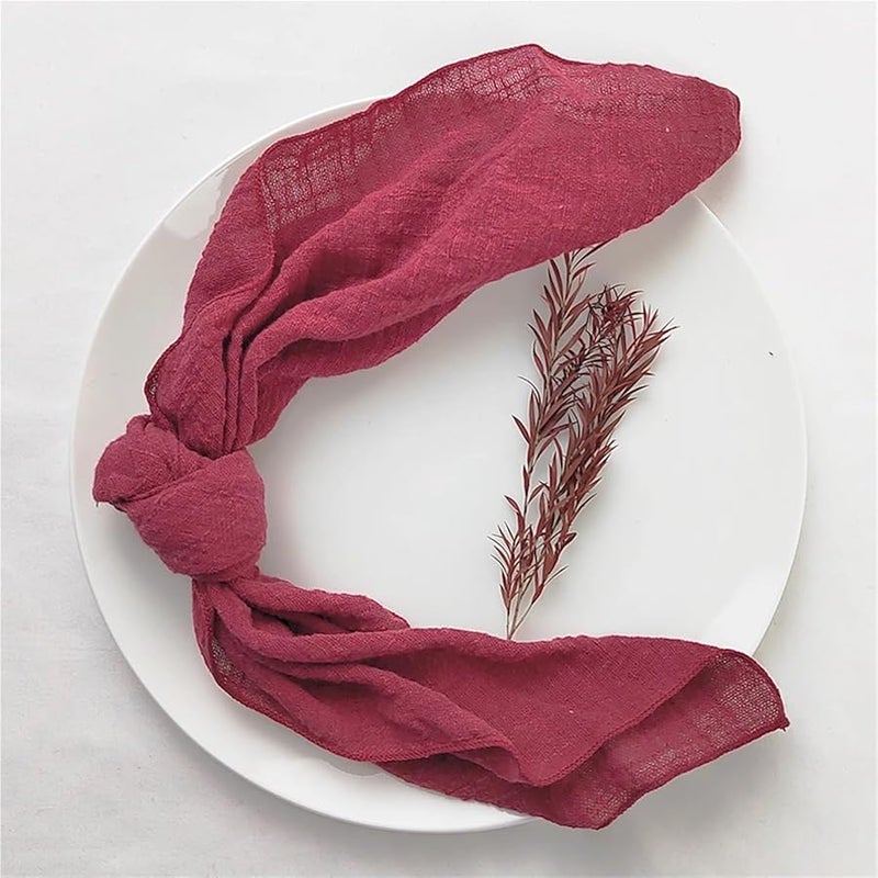 Burgundy 10PCS 40x40cm Cotton Gauze Crepe Napkins Wedding Dinner Tea Towel Everyday Use - Image 2