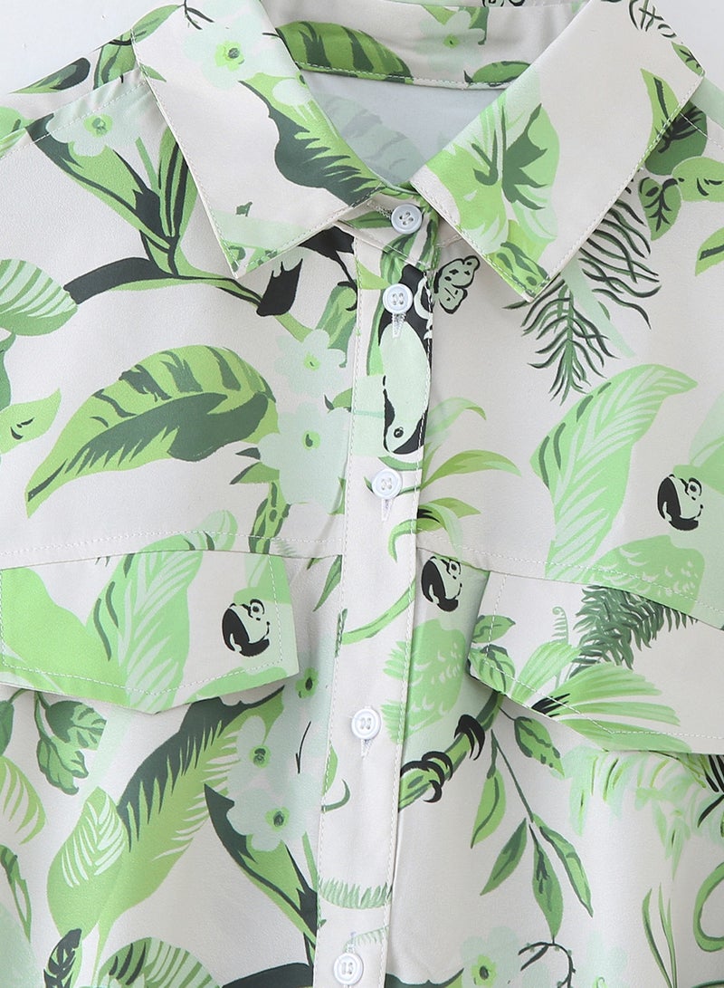 Shougu New Fashionable Casual Shirt Style Short Sleeved Printed Dress  - Image 5