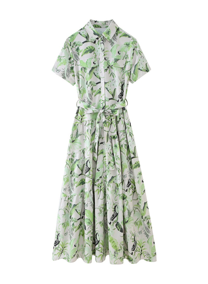 Shougu New Fashionable Casual Shirt Style Short Sleeved Printed Dress  - Image 1