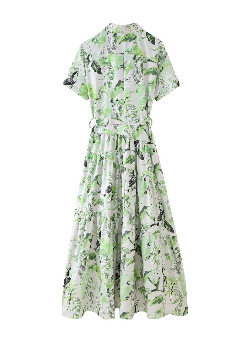 Shougu New Fashionable Casual Shirt Style Short Sleeved Printed Dress  - Image 2