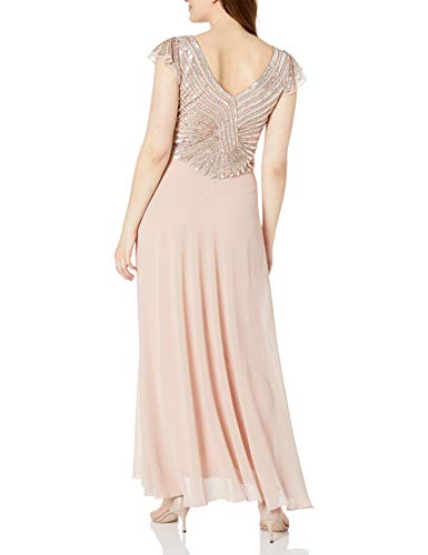 J Kara Women's Flutter Sleeve Long with Beads Dress, Blush/Blush/Silver, 16 - Image 2