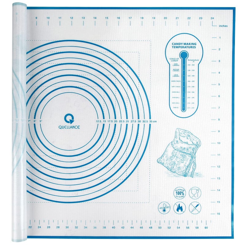 Silicone Baking Mat with Measurements PastryFondantDough Rolling CounterOven Liner Mat 20W28L Blue